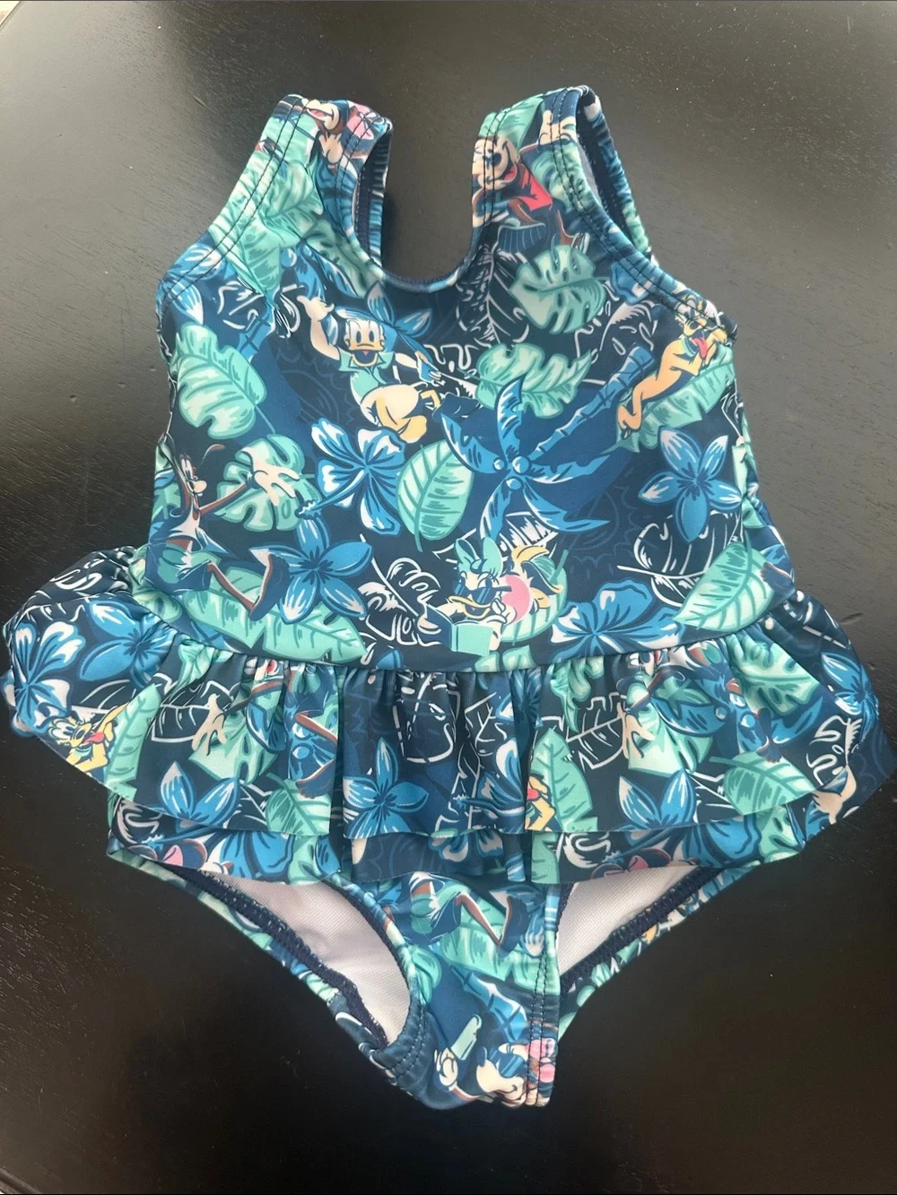 Disney Navy & Teal Floral Ruffle Baby Swimsuit